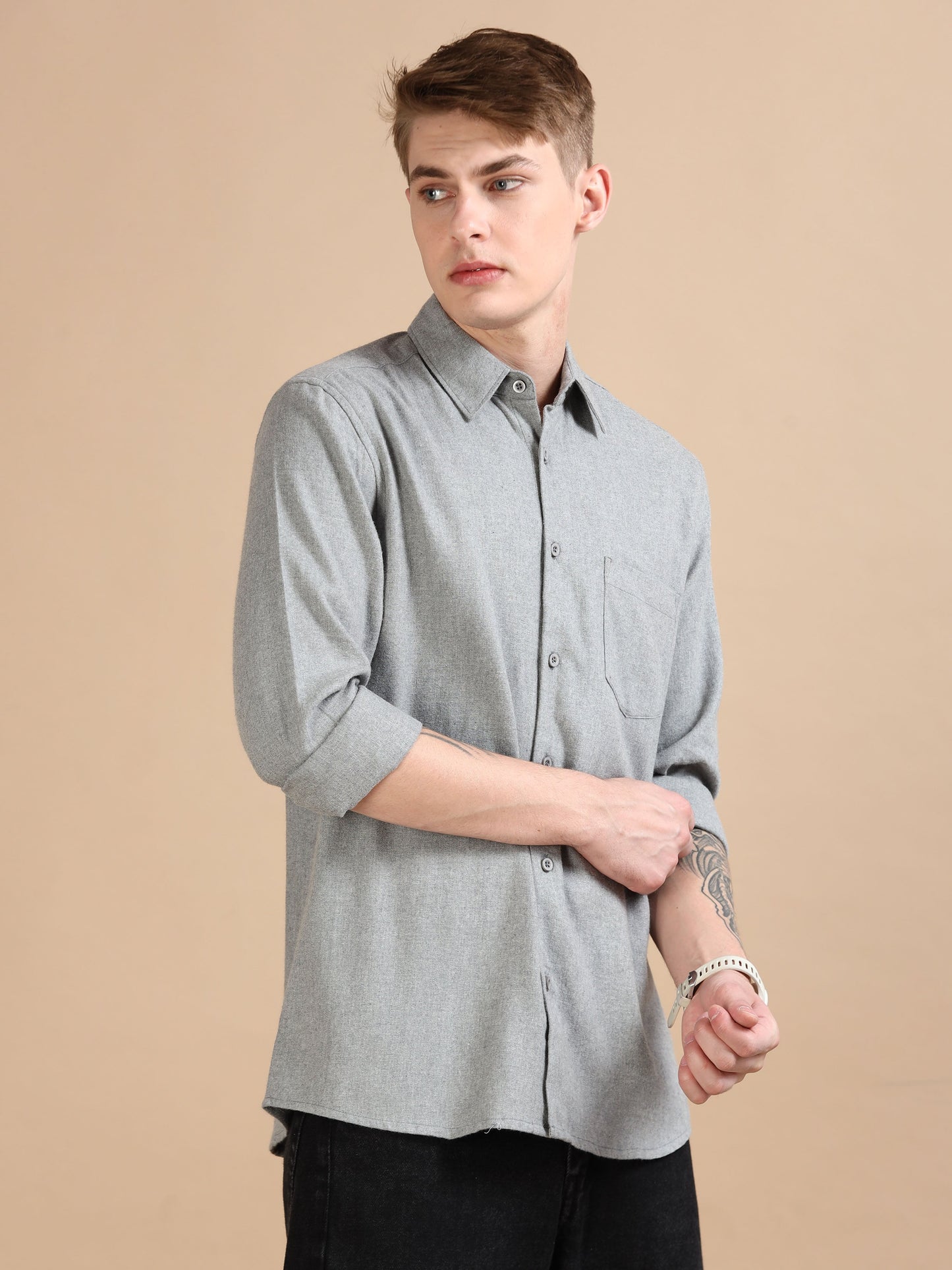 Men Classic Grey Solid Shirt