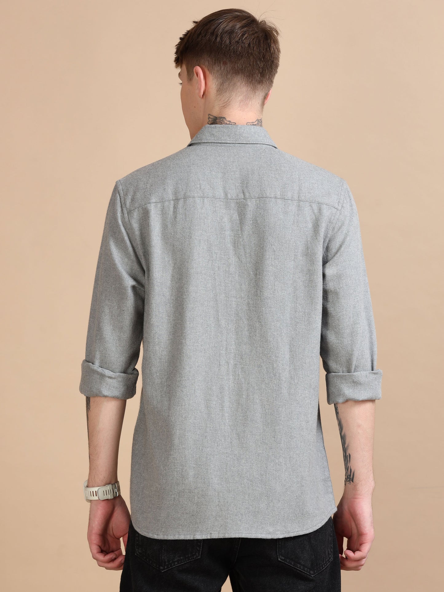 Men Classic Grey Solid Shirt
