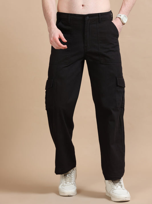 Plus Size Black Pant Utility Denim Cargo for Men