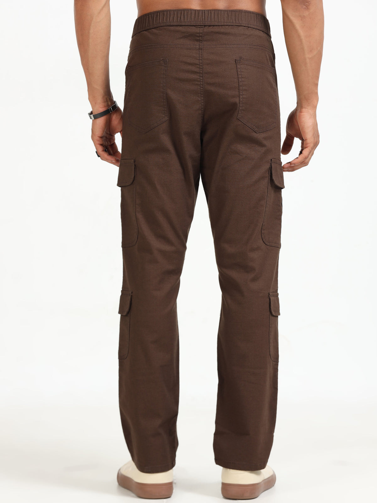 Men Lazy Linen Cargo Trousers-Brown