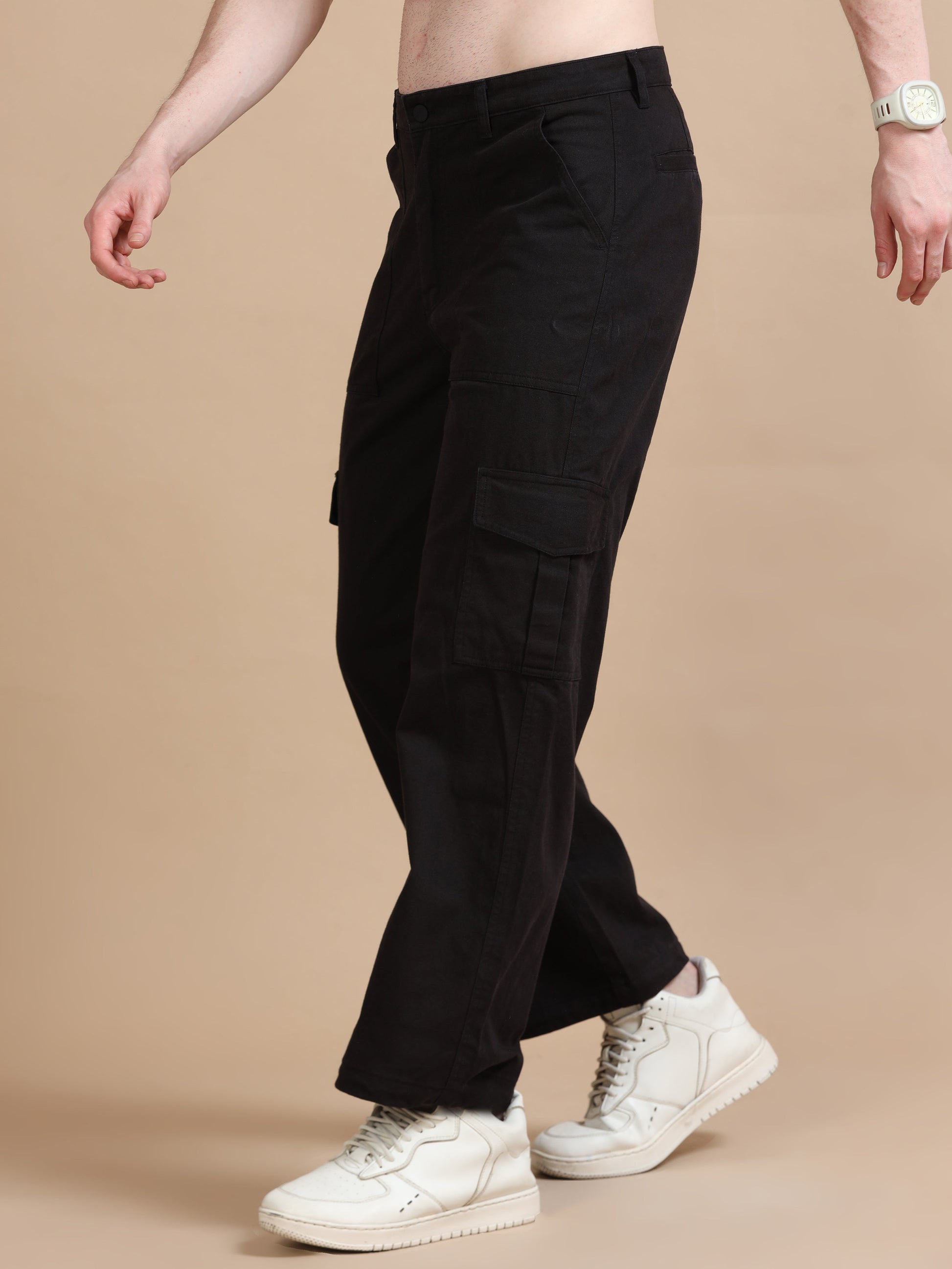 Plus Size Black Pant Utility Denim Cargo for Men