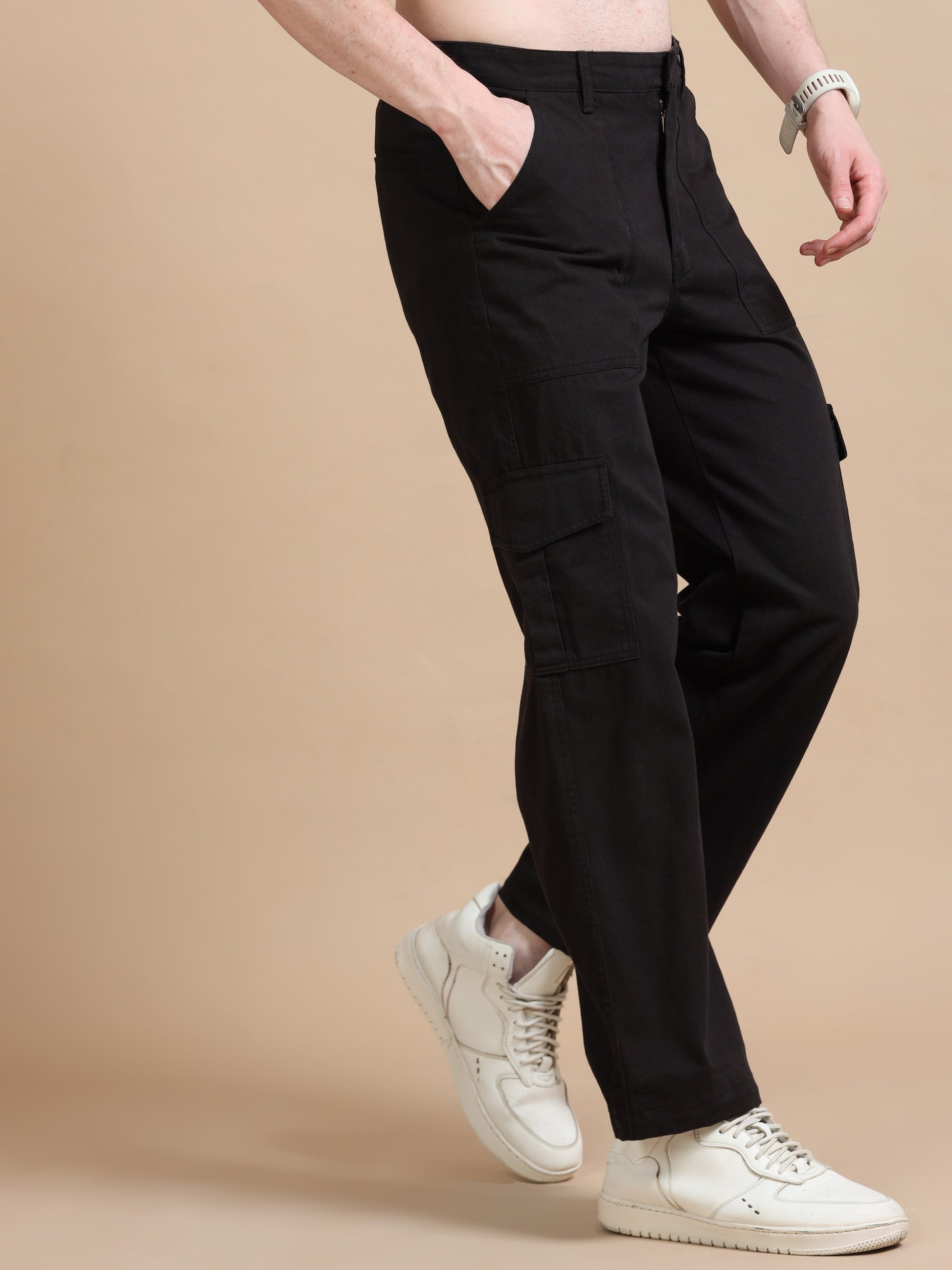 Plus Size Black Pant Utility Denim Cargo for Men