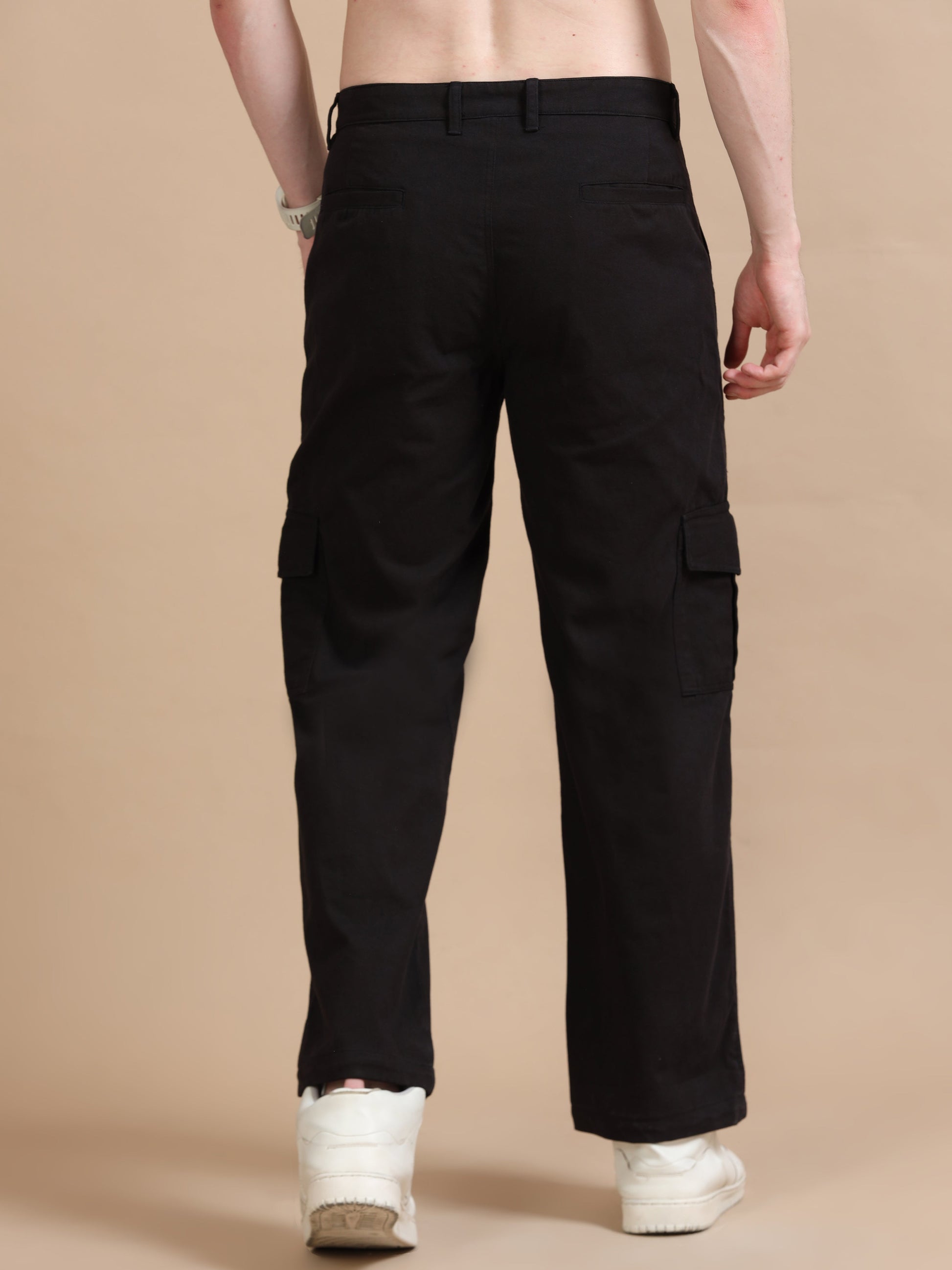 Plus Size Black Pant Utility Denim Cargo for Men