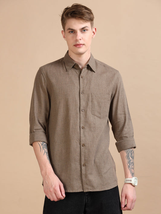 Men Classic Grey Brown Shirt