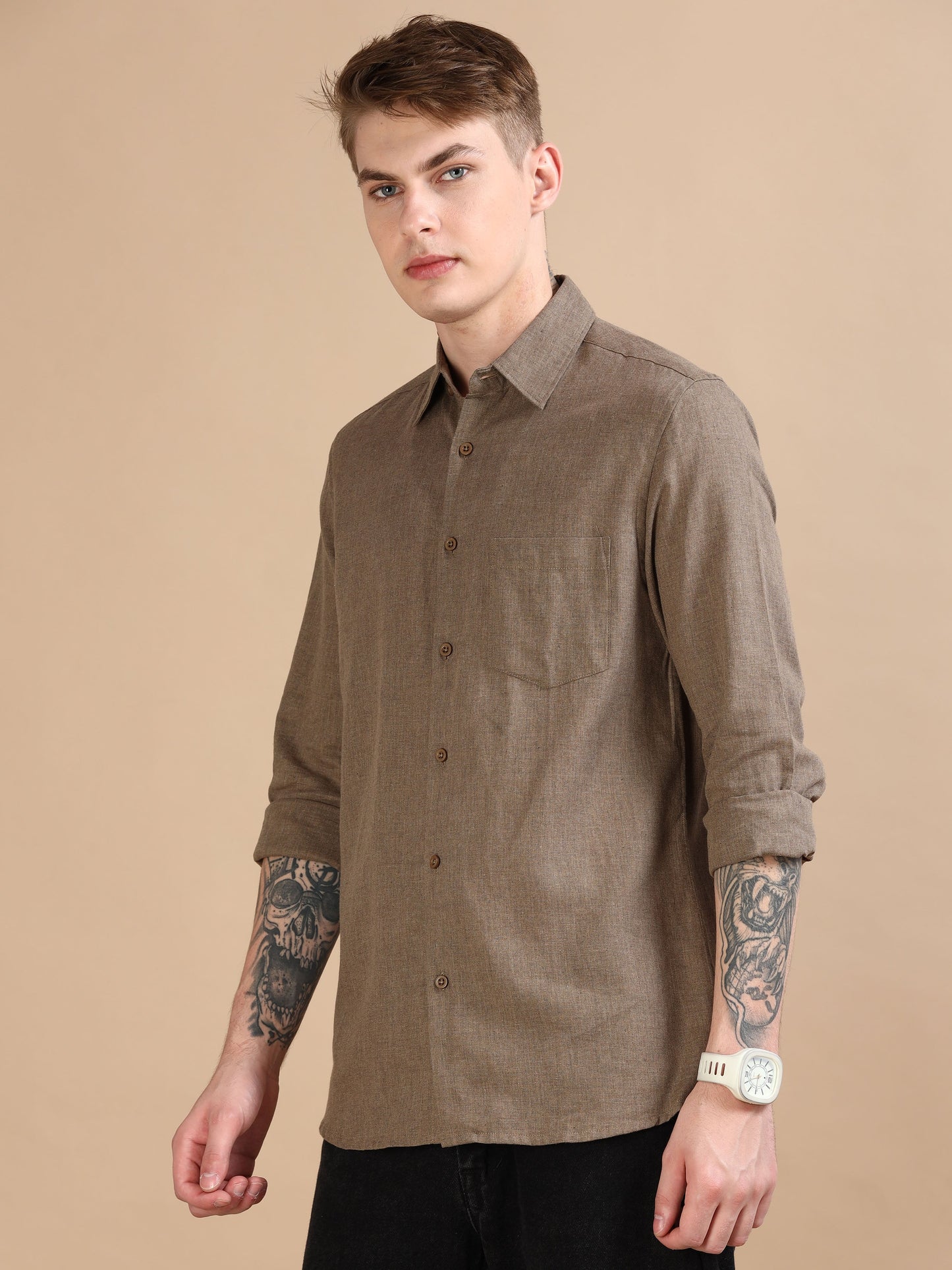 Men Classic Grey Brown Shirt