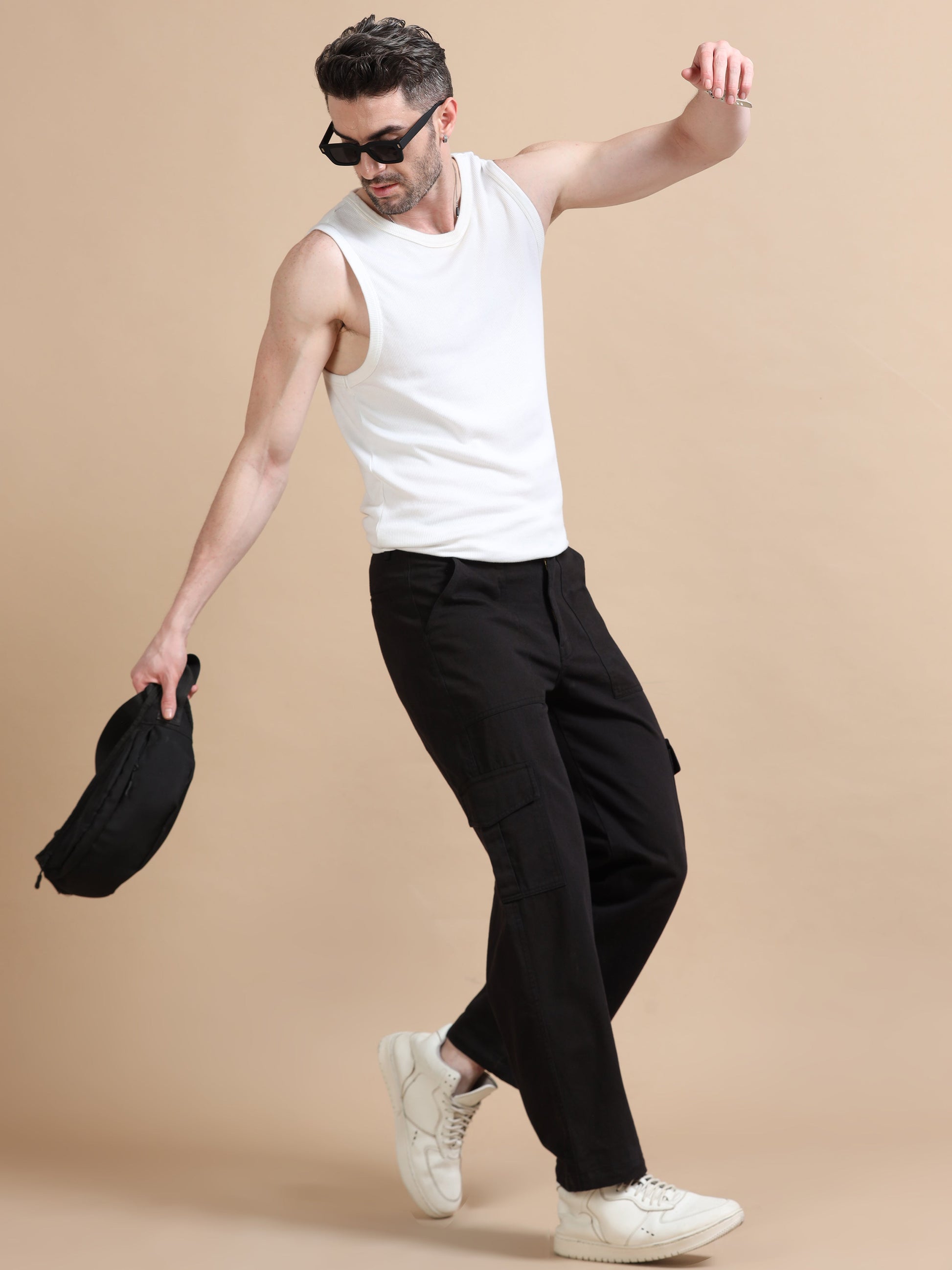 Plus Size Black Pant Utility Denim Cargo for Men