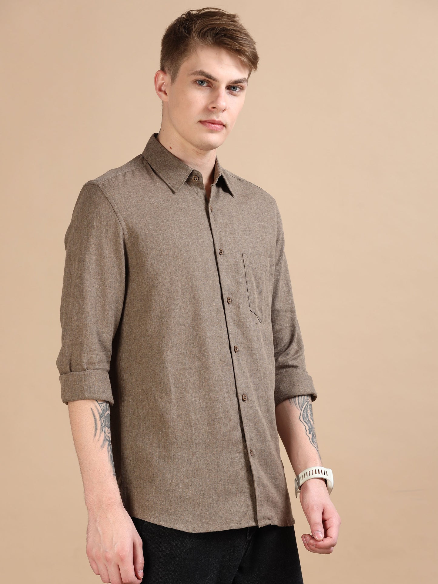 Men Classic Grey Brown Shirt