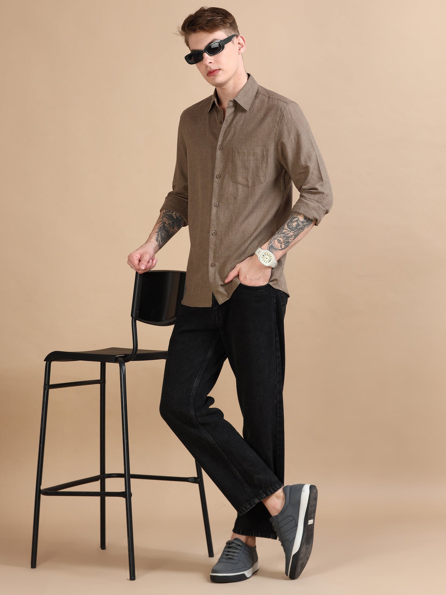 Men Classic Grey Brown Shirt