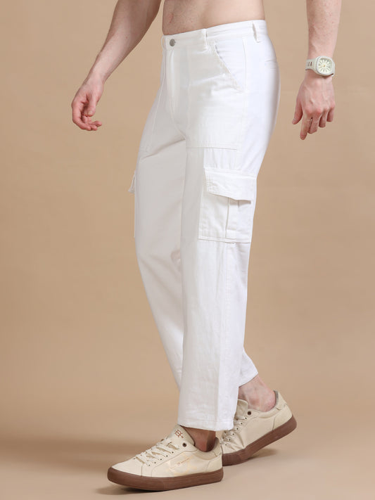 Plus Size White Denim Cargo Pant for Men