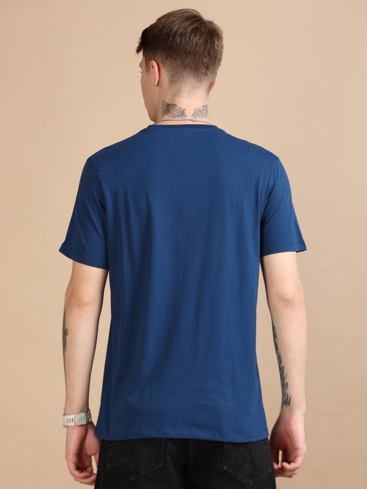 Crew Neck Men Solid T-Shirt - Navy