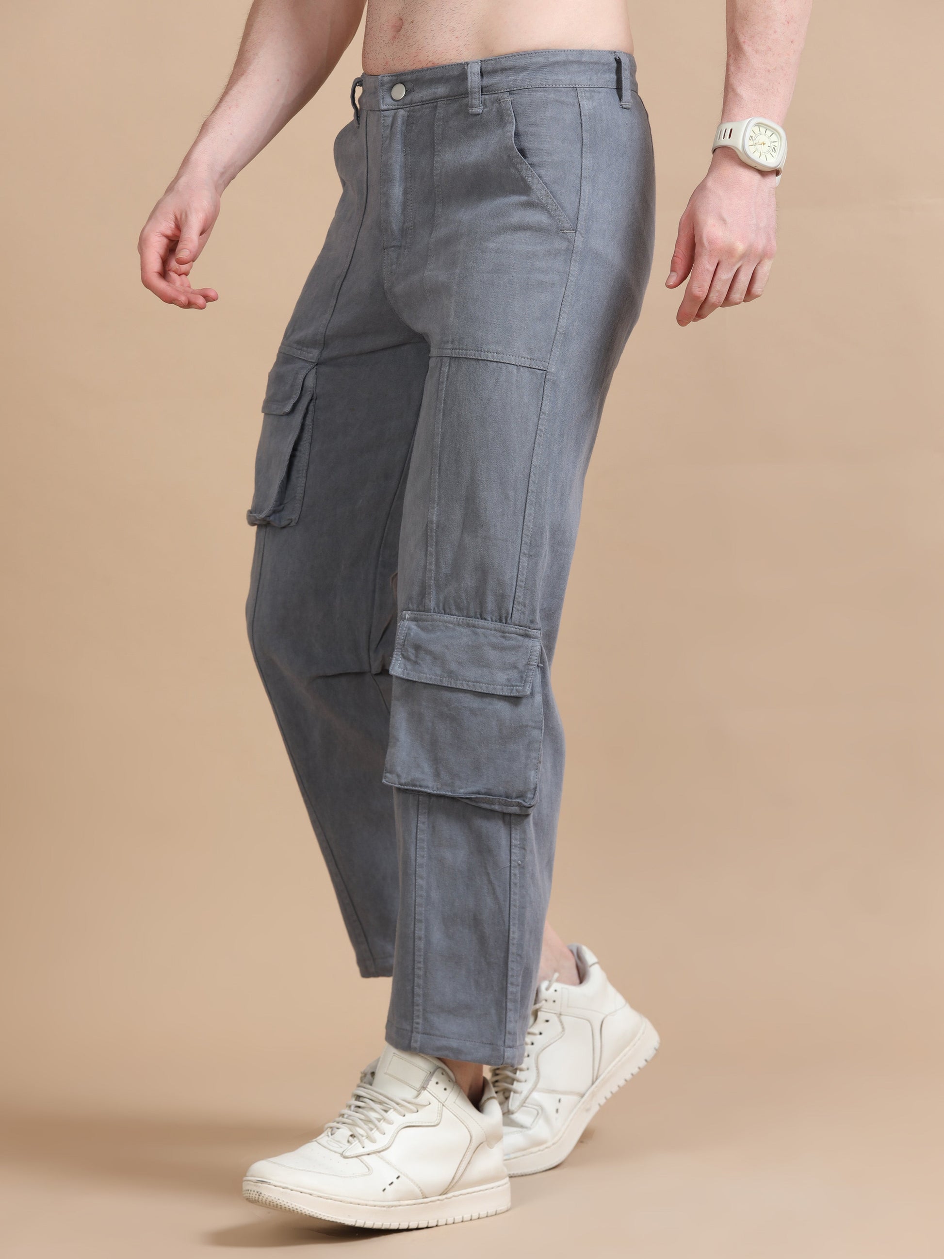 Men Plus Size Utility Denim Grey Cargo