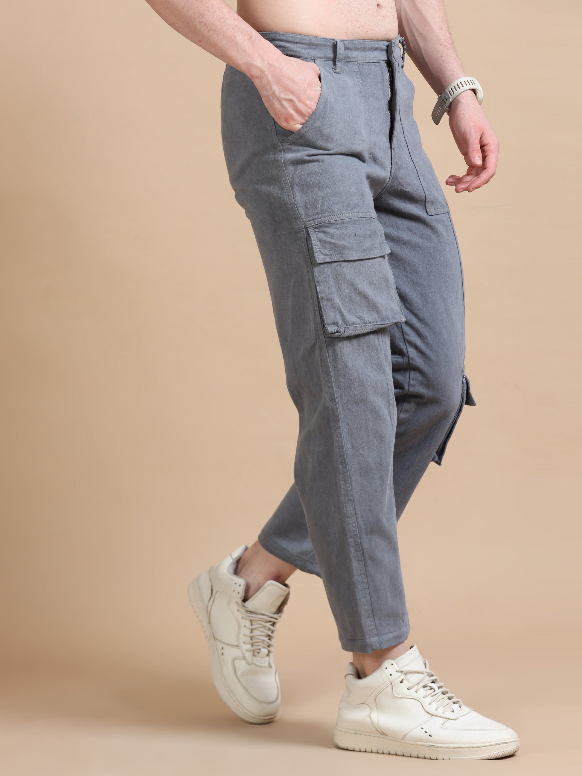 Men Plus Size Utility Denim Grey Cargo