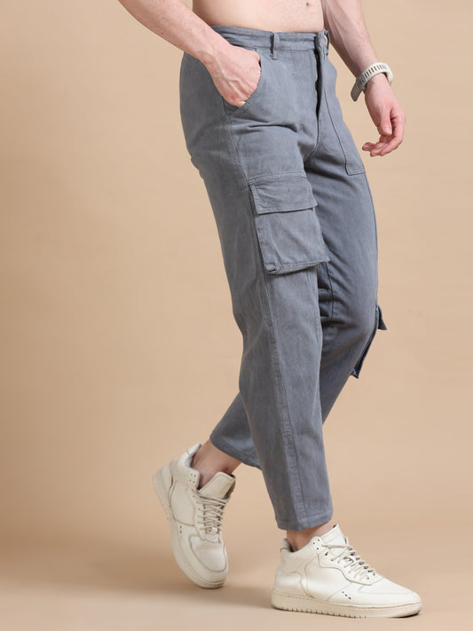 Men Plus Size Utility Denim Grey Cargo