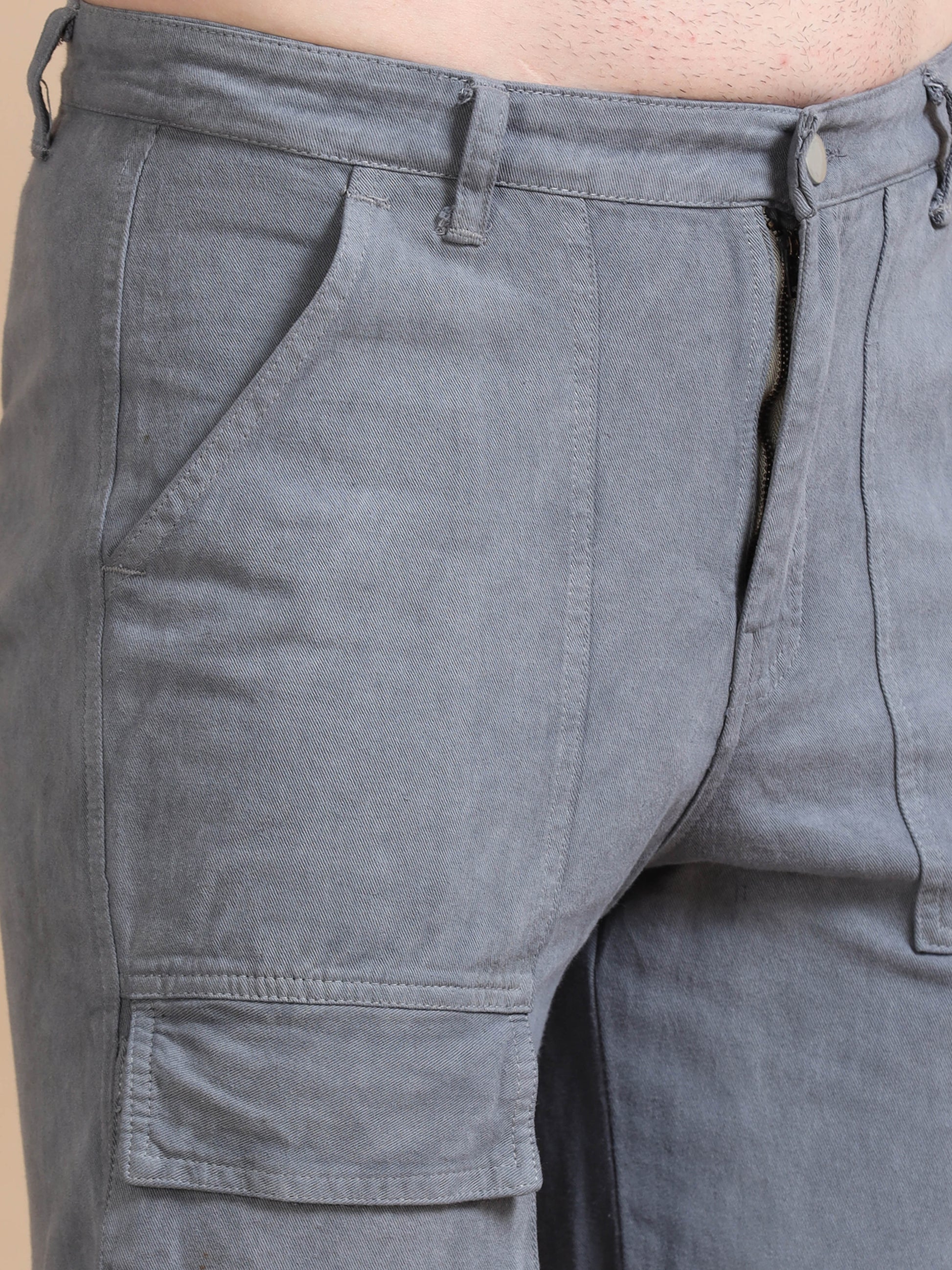Men Plus Size Utility Denim Grey Cargo