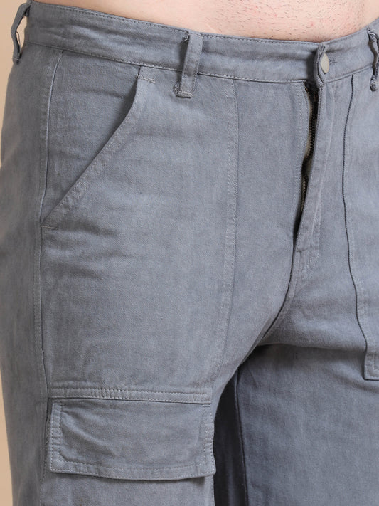 Men Plus Size Utility Denim Grey Cargo