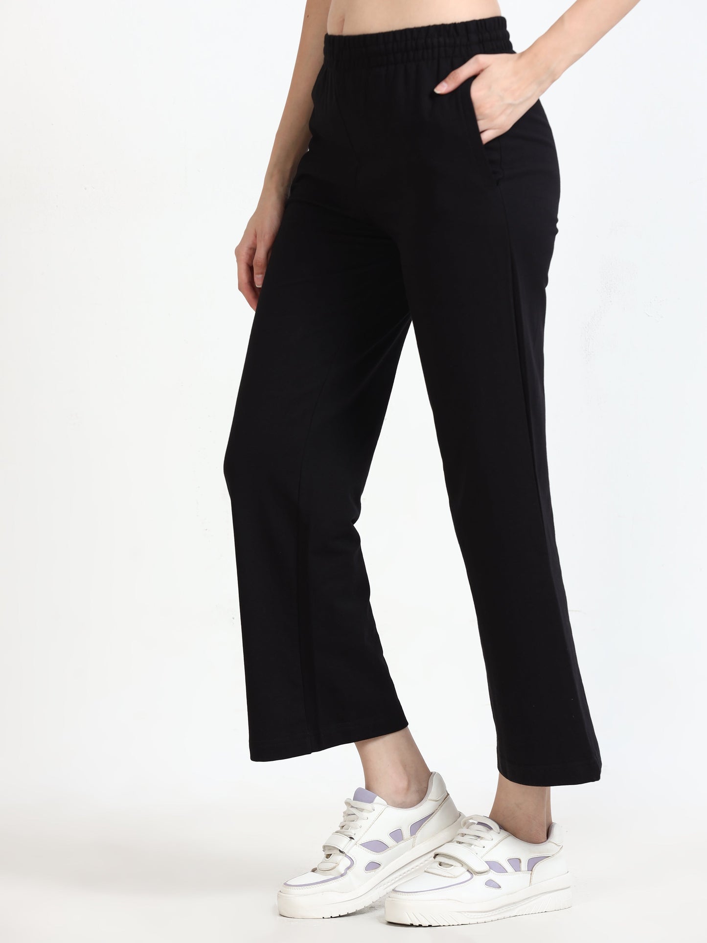 Women High Waist Flared Pant - Black