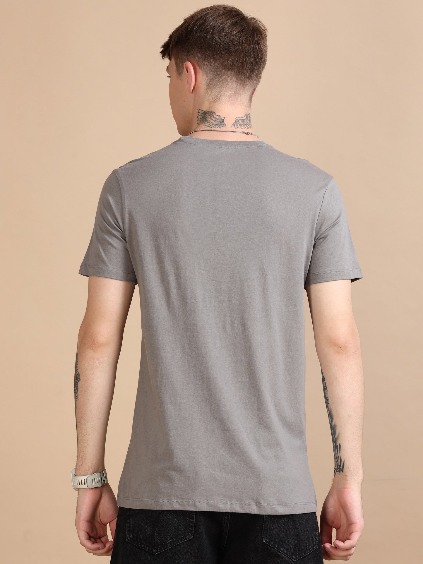 Crew Neck Men Solid T-Shirt - Grey