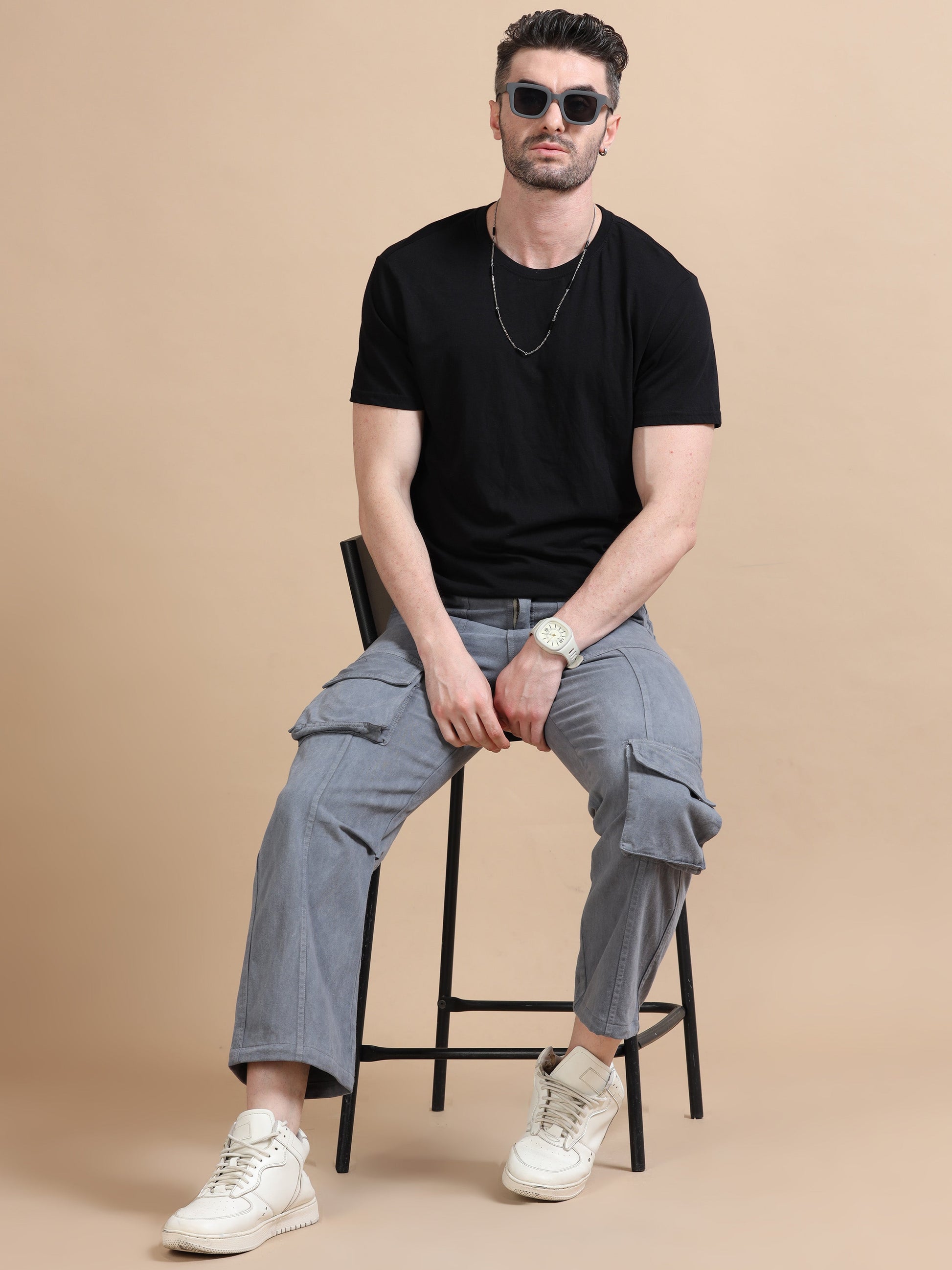 Men Plus Size Utility Denim Grey Cargo