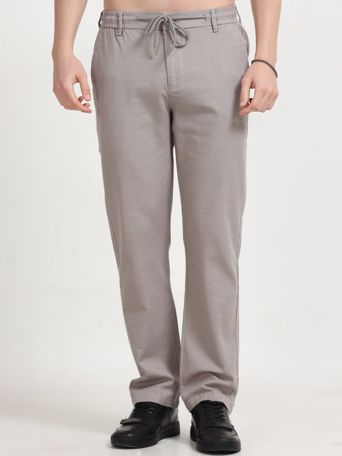 Men Fancy Linen Trouser-Lt Grey