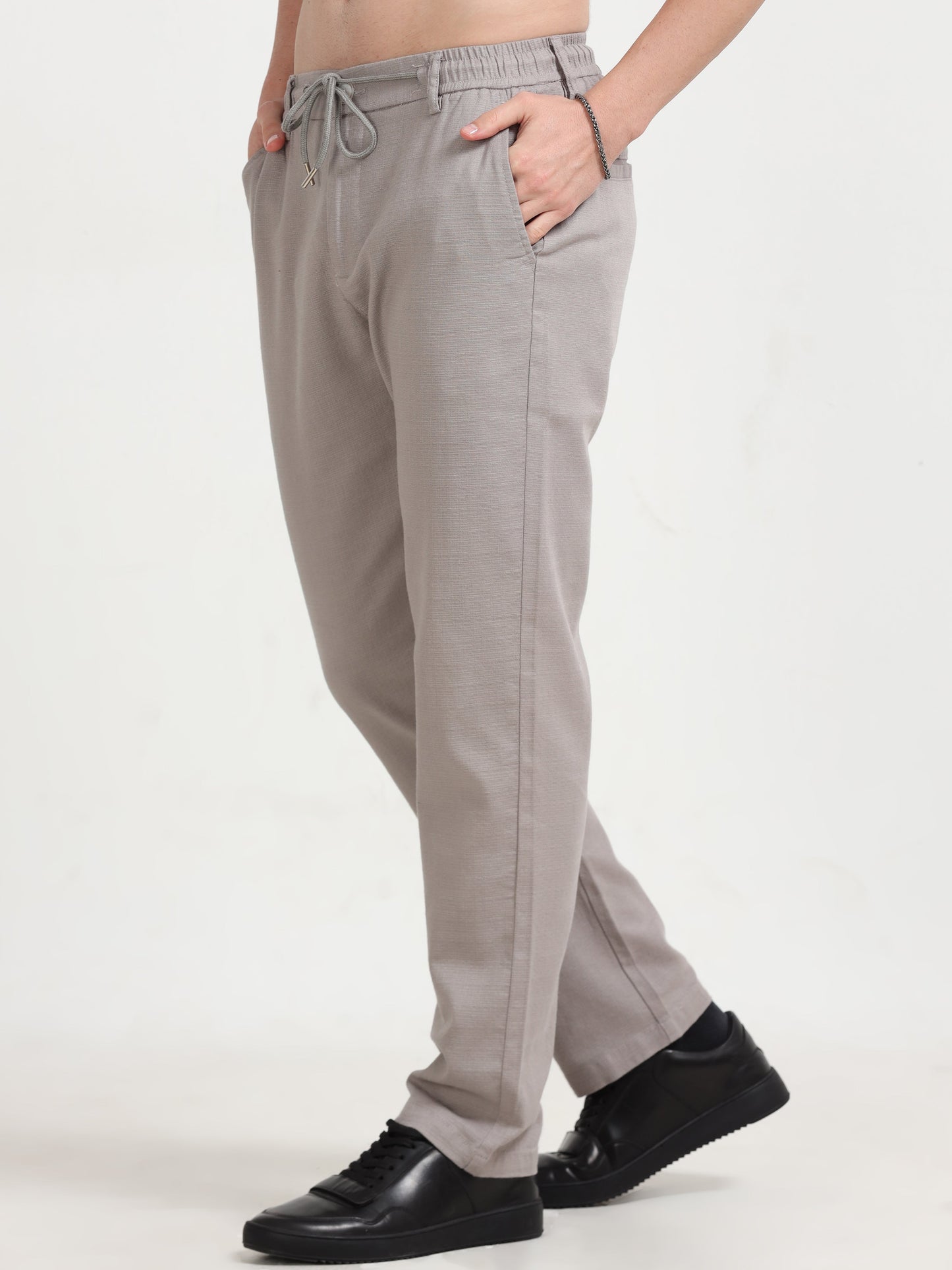 Men Fancy Linen Trouser-Lt Grey