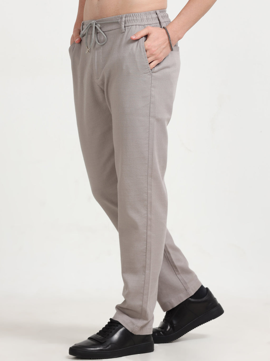 Men Fancy Linen Trouser-Lt Grey