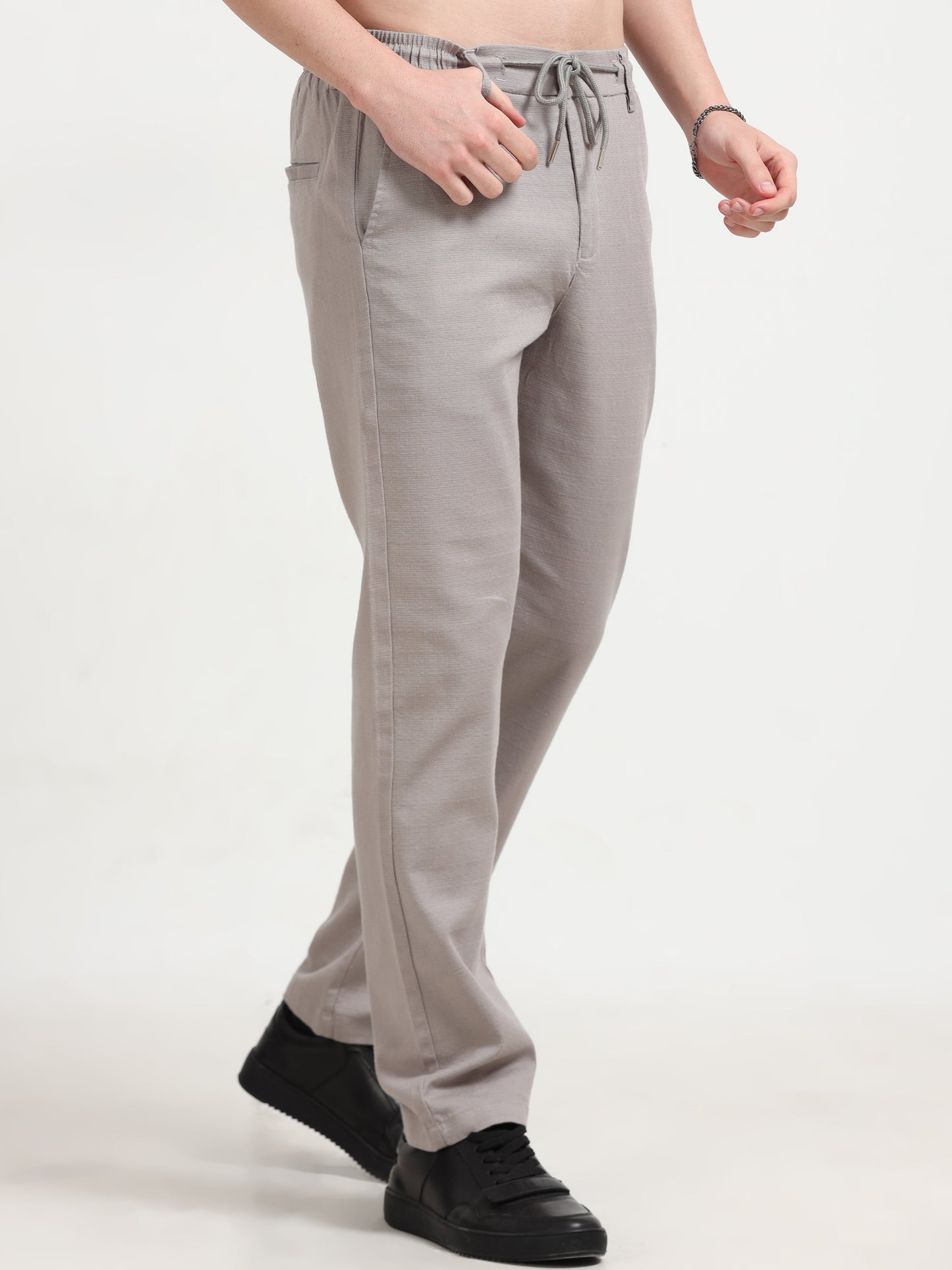 Men Fancy Linen Trouser-Lt Grey