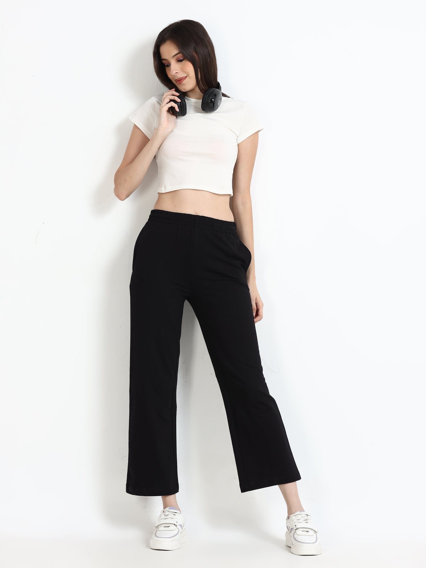 Women High Waist Flared Pant - Black