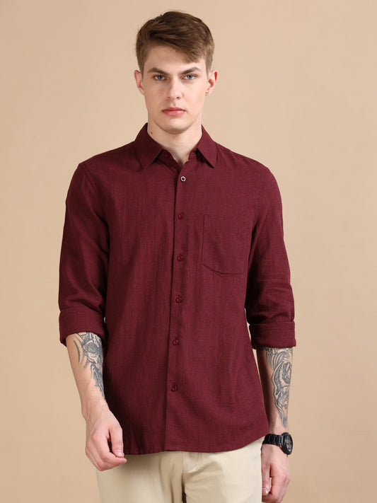 Men Classic Grey Maroon Shirt