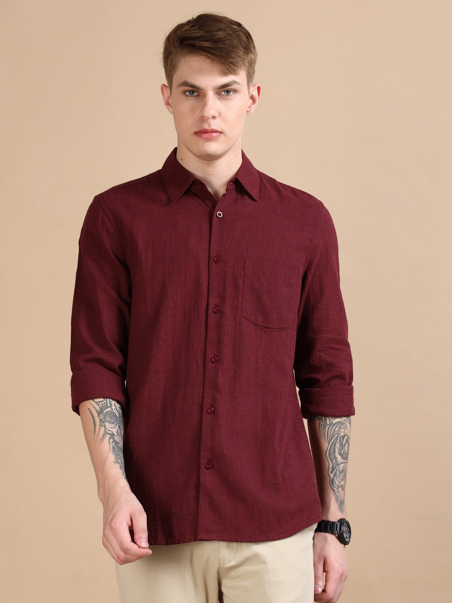 Men Classic Grey Maroon Shirt