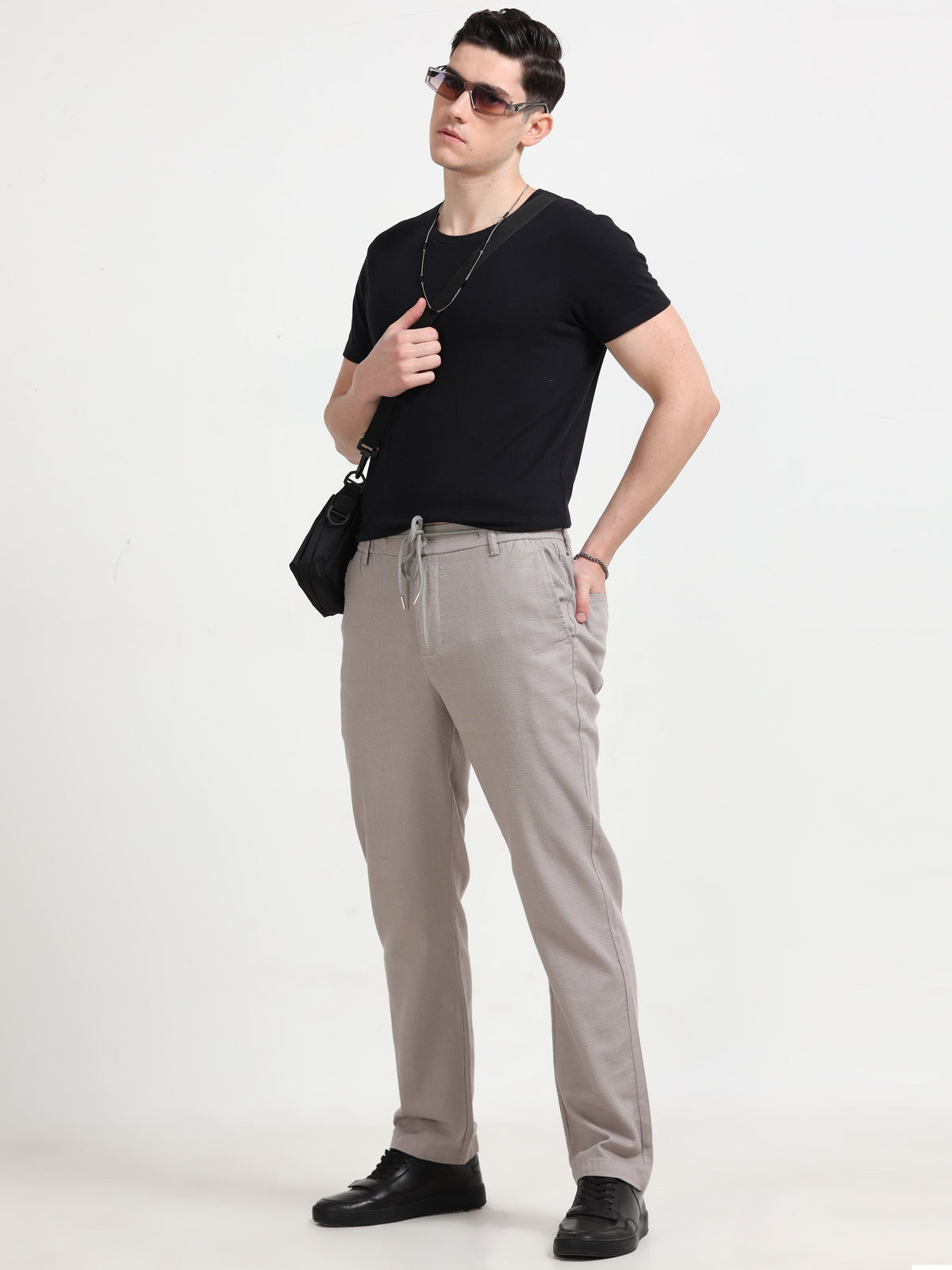 Men Fancy Linen Trouser-Lt Grey