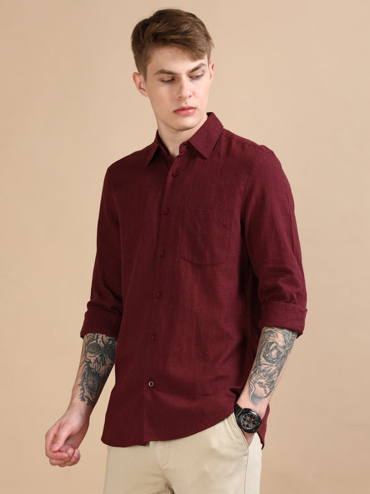 Men Classic Grey Maroon Shirt