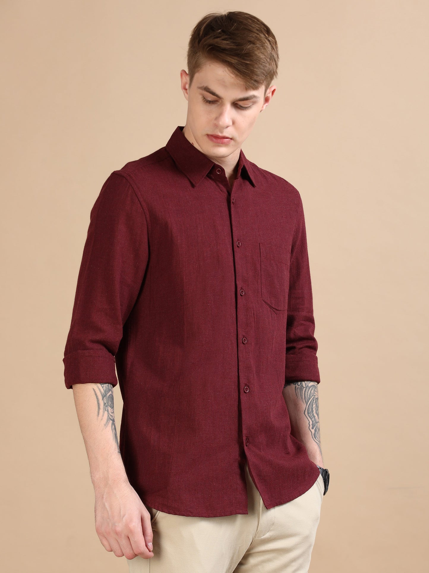 Men Classic Grey Maroon Shirt