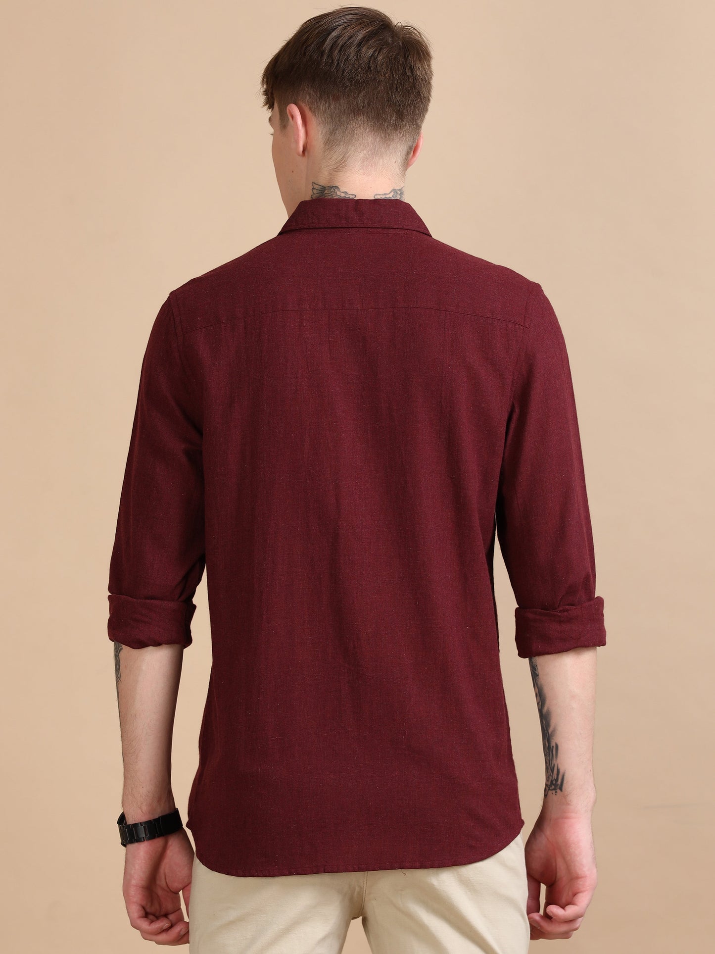 Men Classic Grey Maroon Shirt