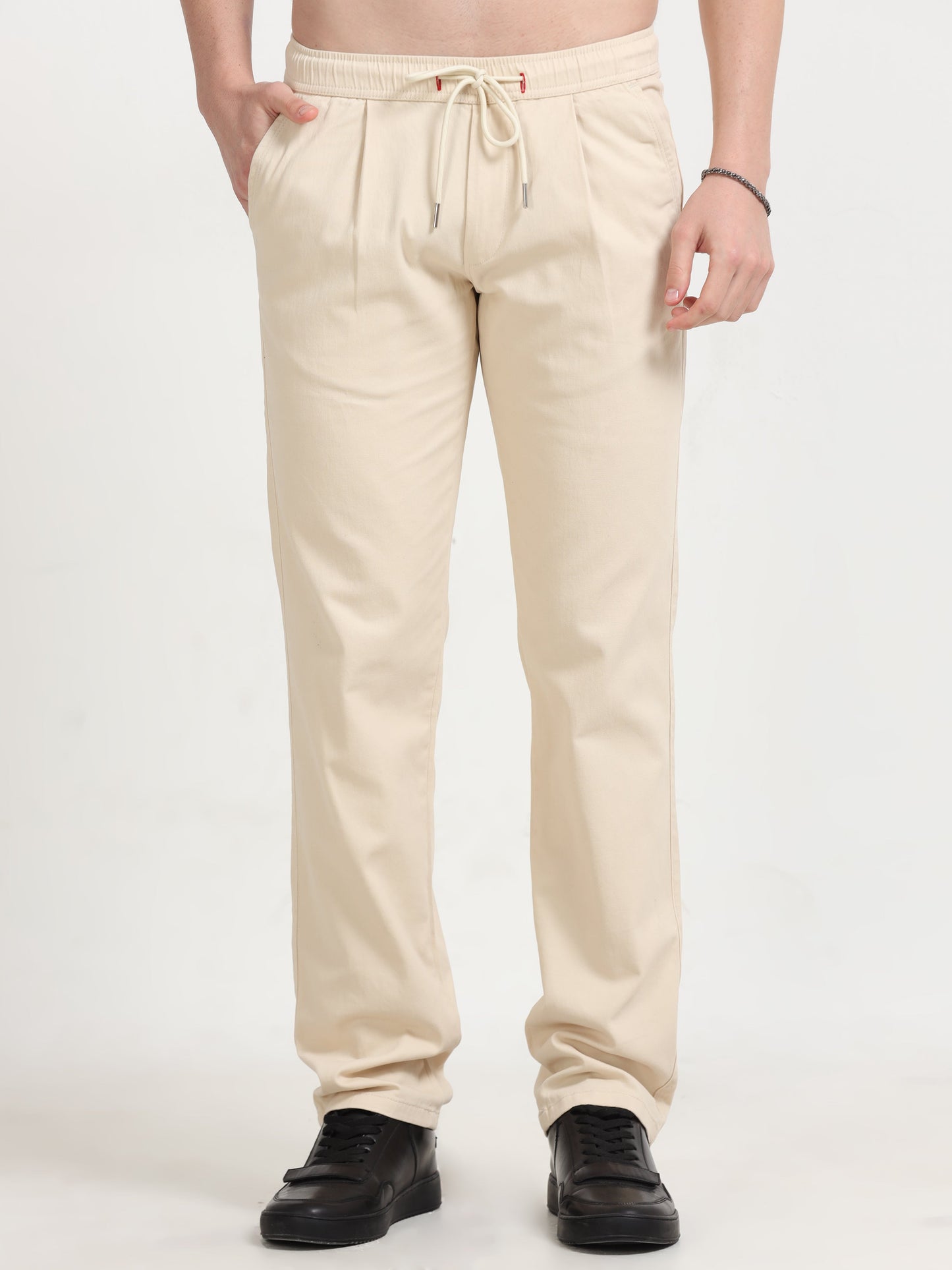 Men Lazy Linen Pleat Pant-Beige