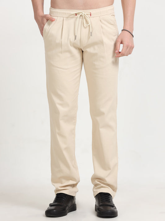 Men Lazy Linen Pleat Pant-Beige