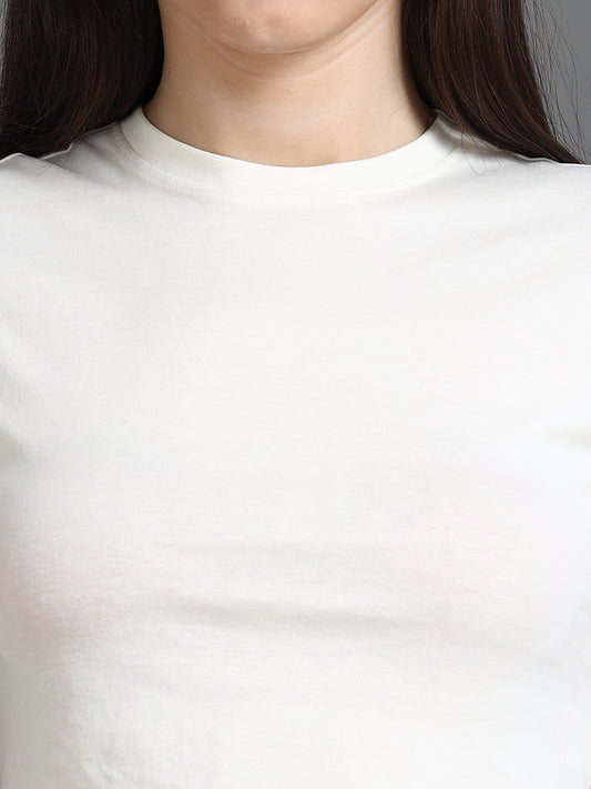 Women Crew Neck Crop Tee - White