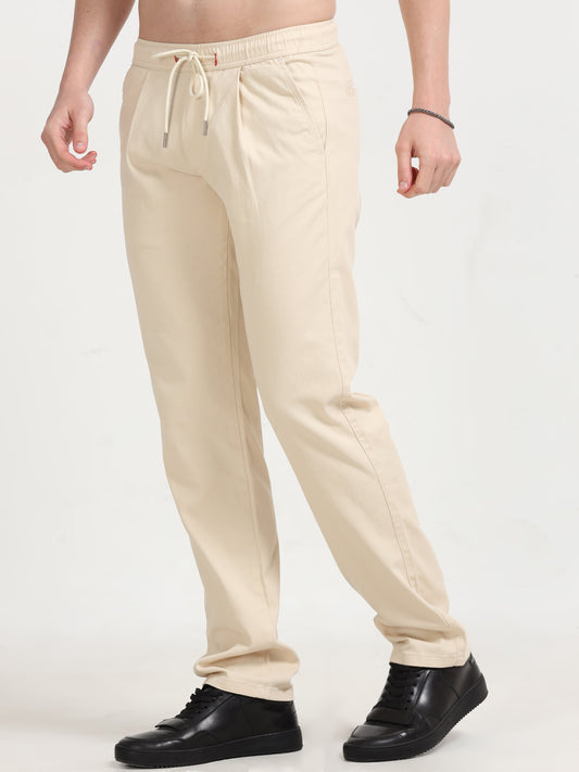 Men Lazy Linen Pleat Pant-Beige