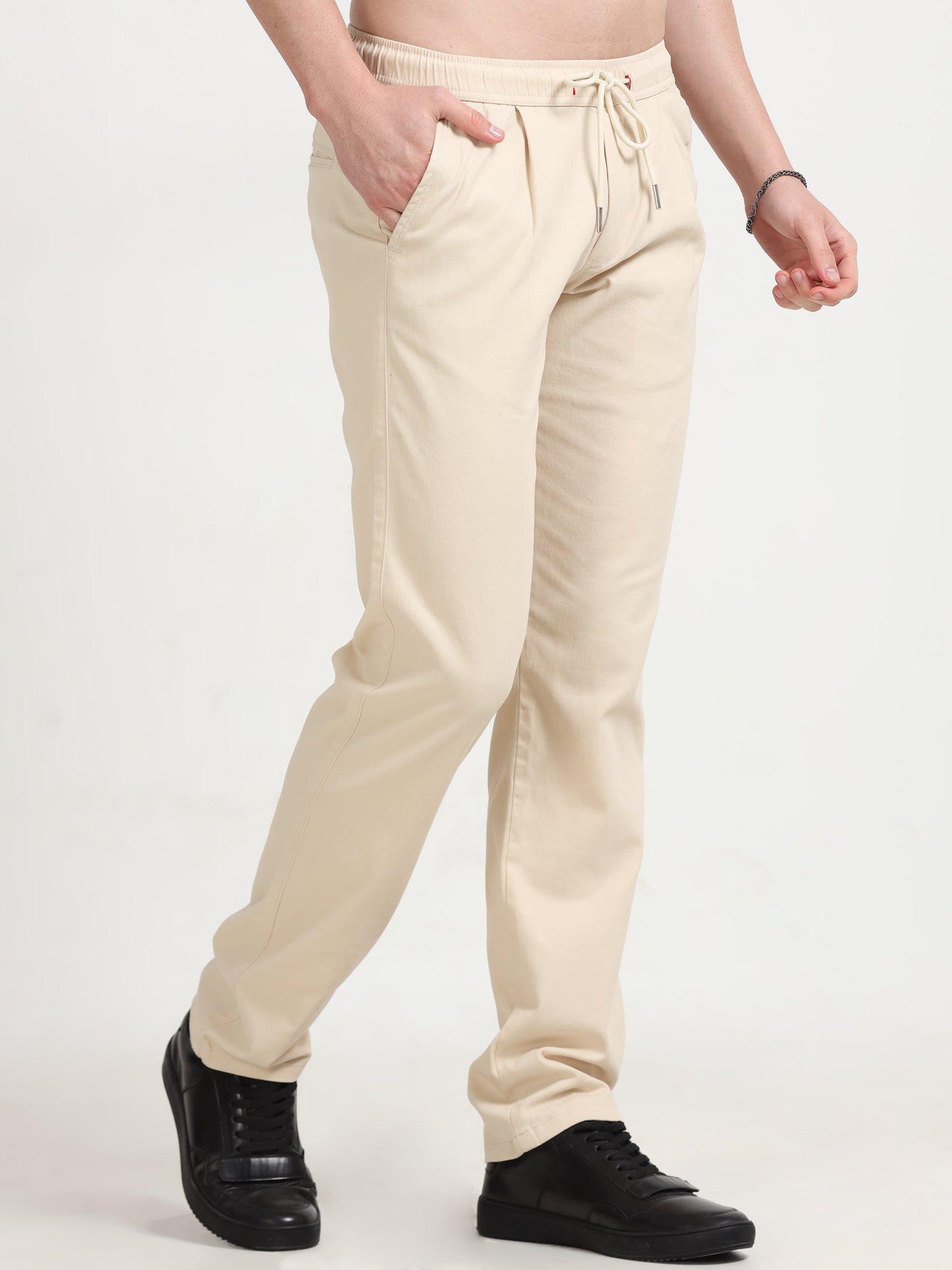 Men Lazy Linen Pleat Pant-Beige