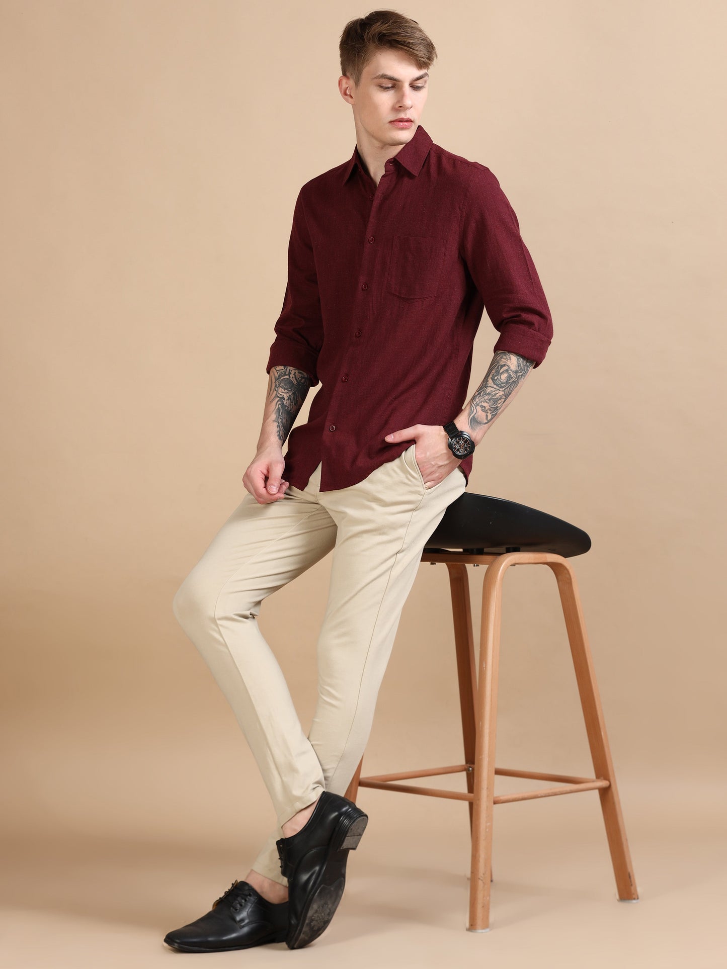 Men Classic Grey Maroon Shirt