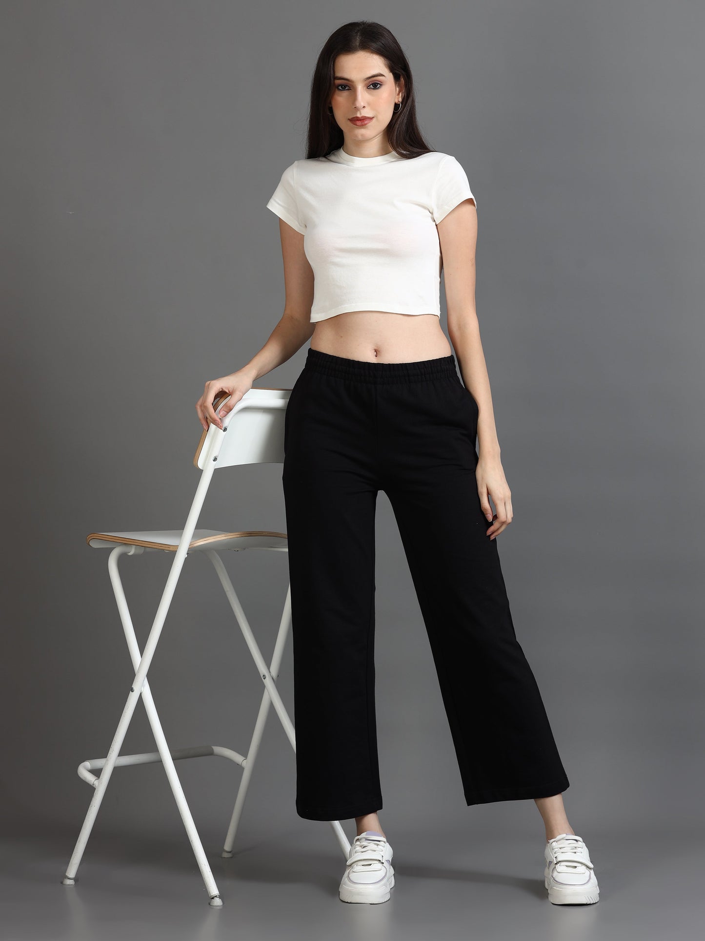 Women Crew Neck Crop Tee - White