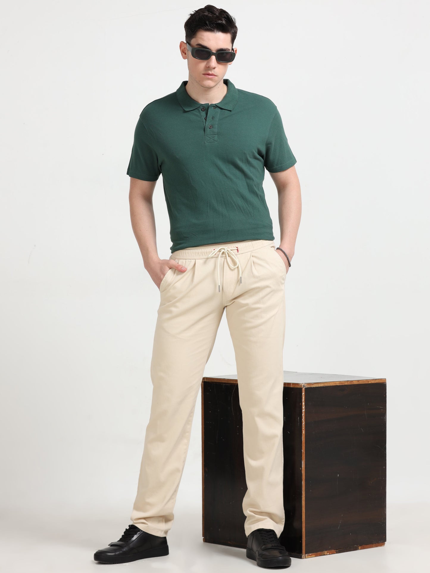 Men Lazy Linen Pleat Pant-Beige