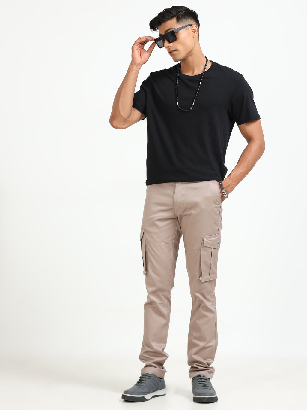 Men Popcorn Dobby Cargo-Khakhi