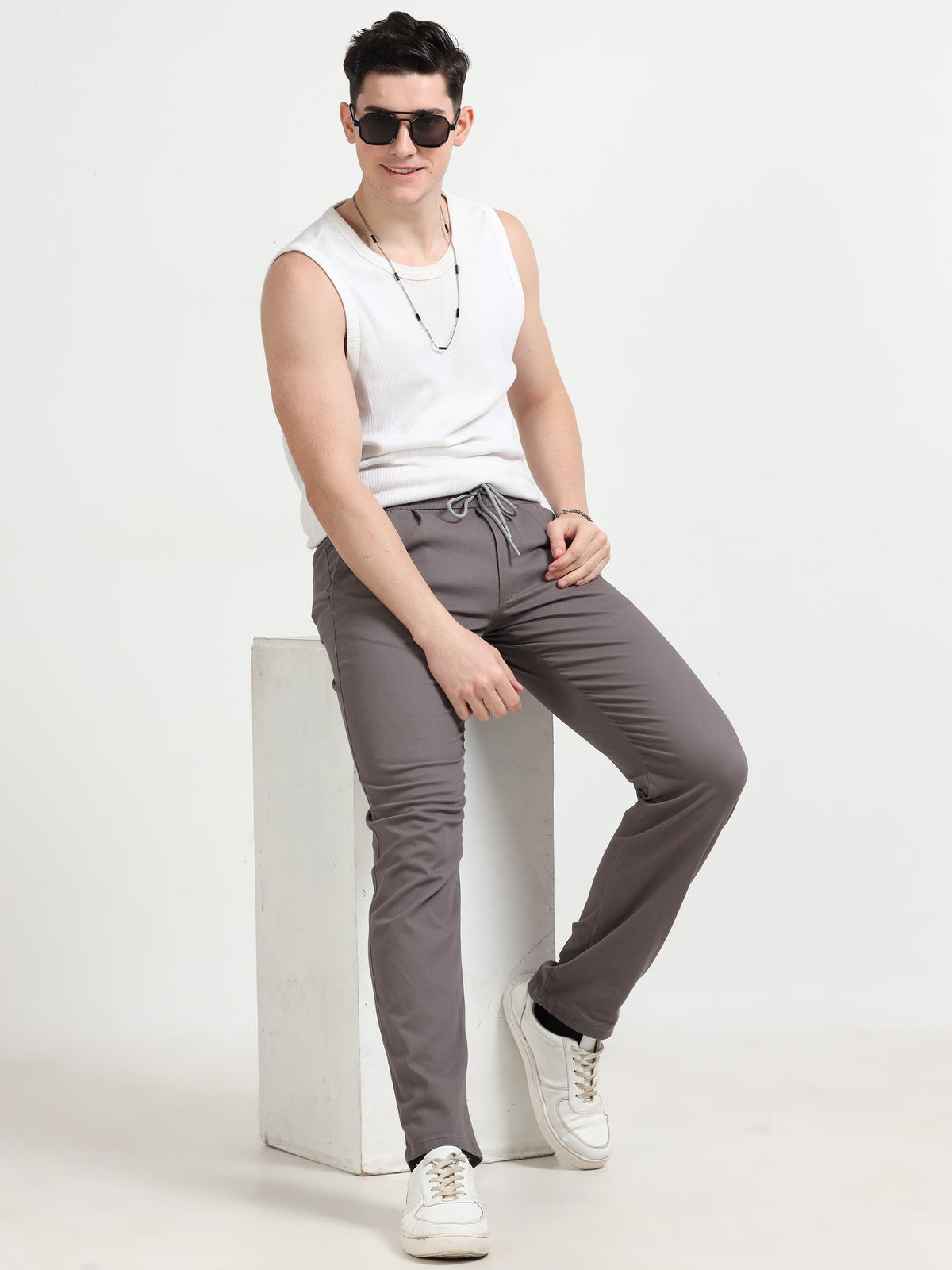 Men Lazy Linen Pleat Pant-Dk Grey