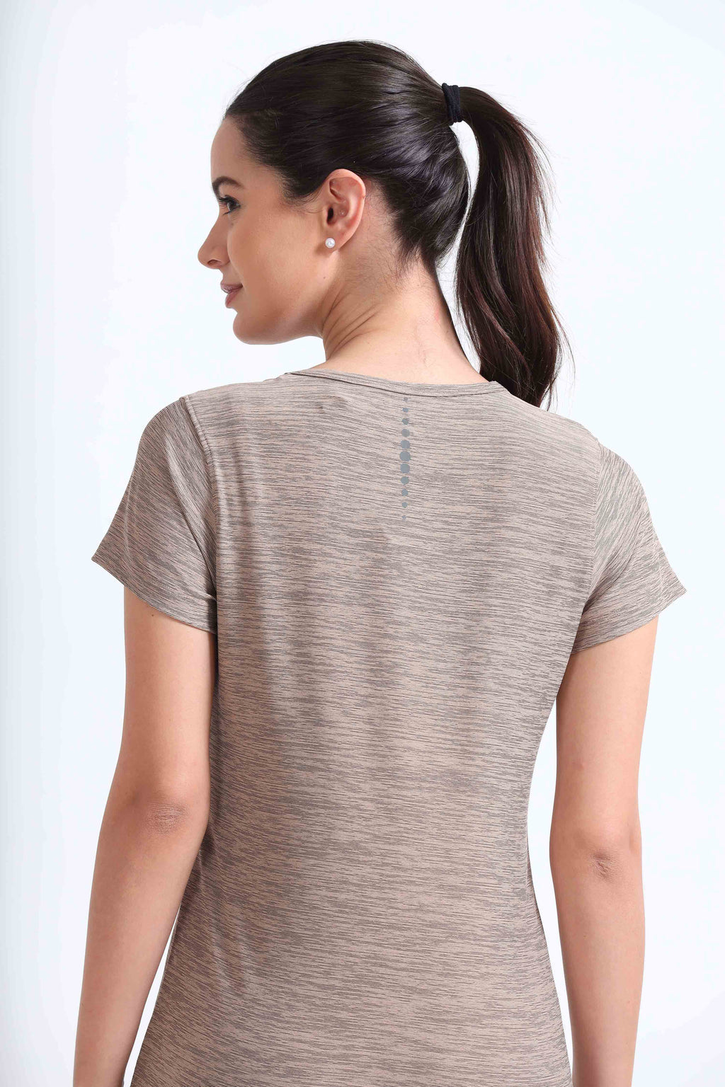 Activewear Warm Taupe Women Top - Overlap neck finish