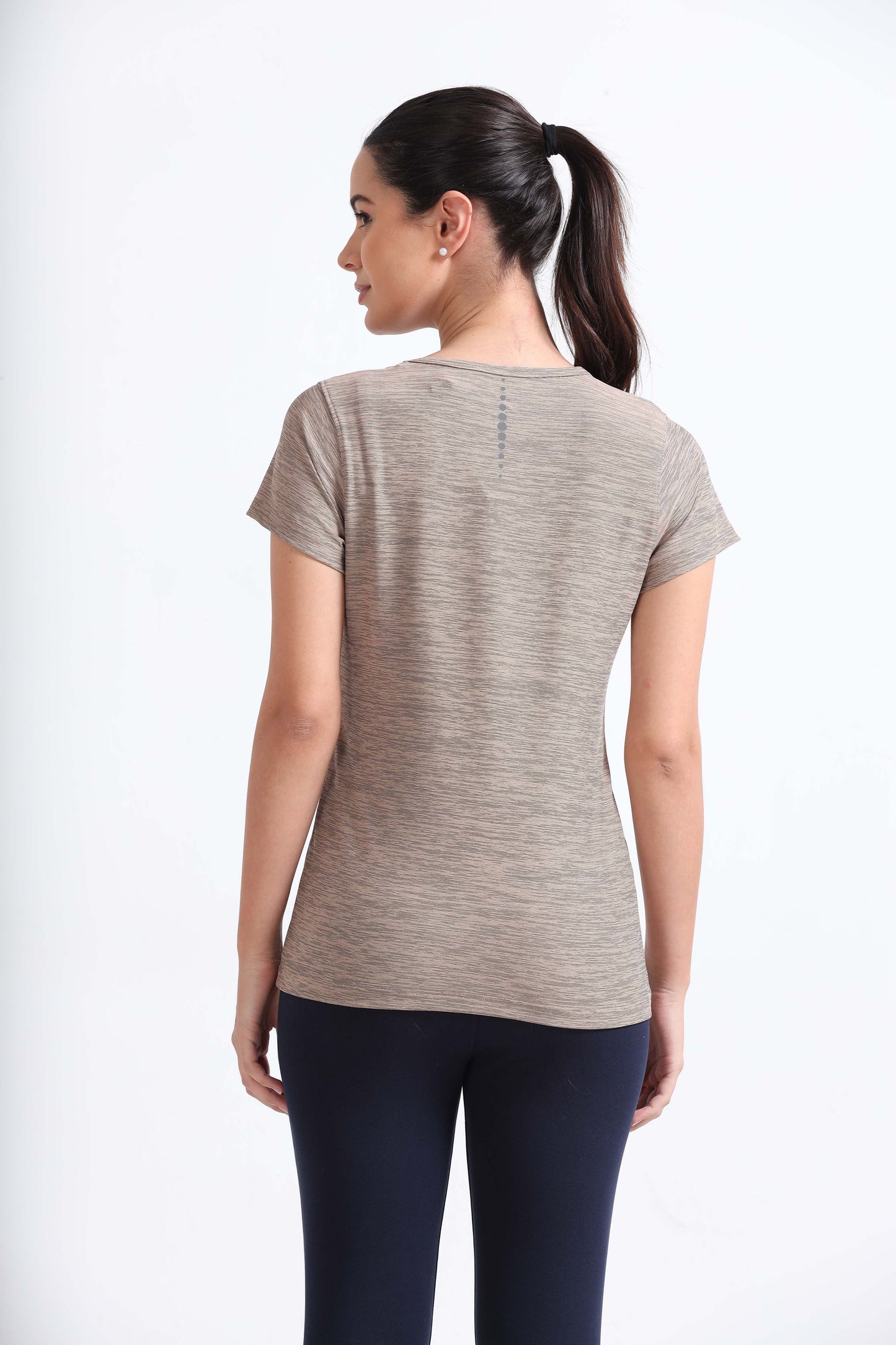 Activewear Warm Taupe Women Top - Overlap neck finish