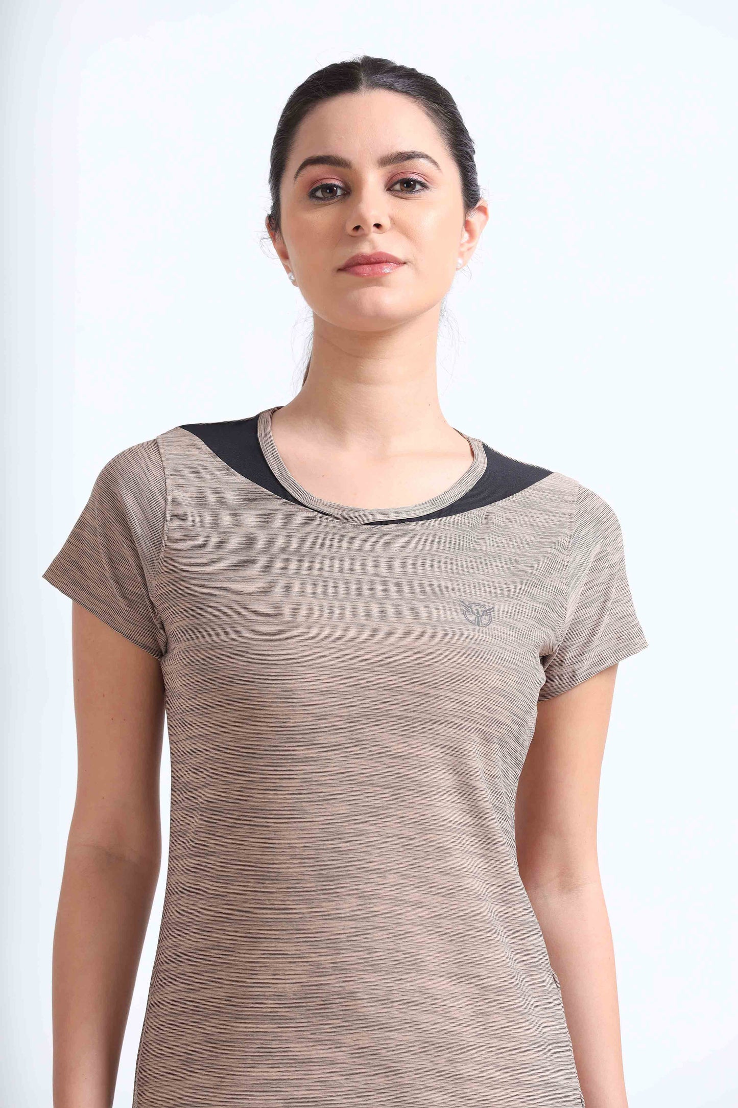 Activewear Warm Taupe Women Top - Overlap neck finish