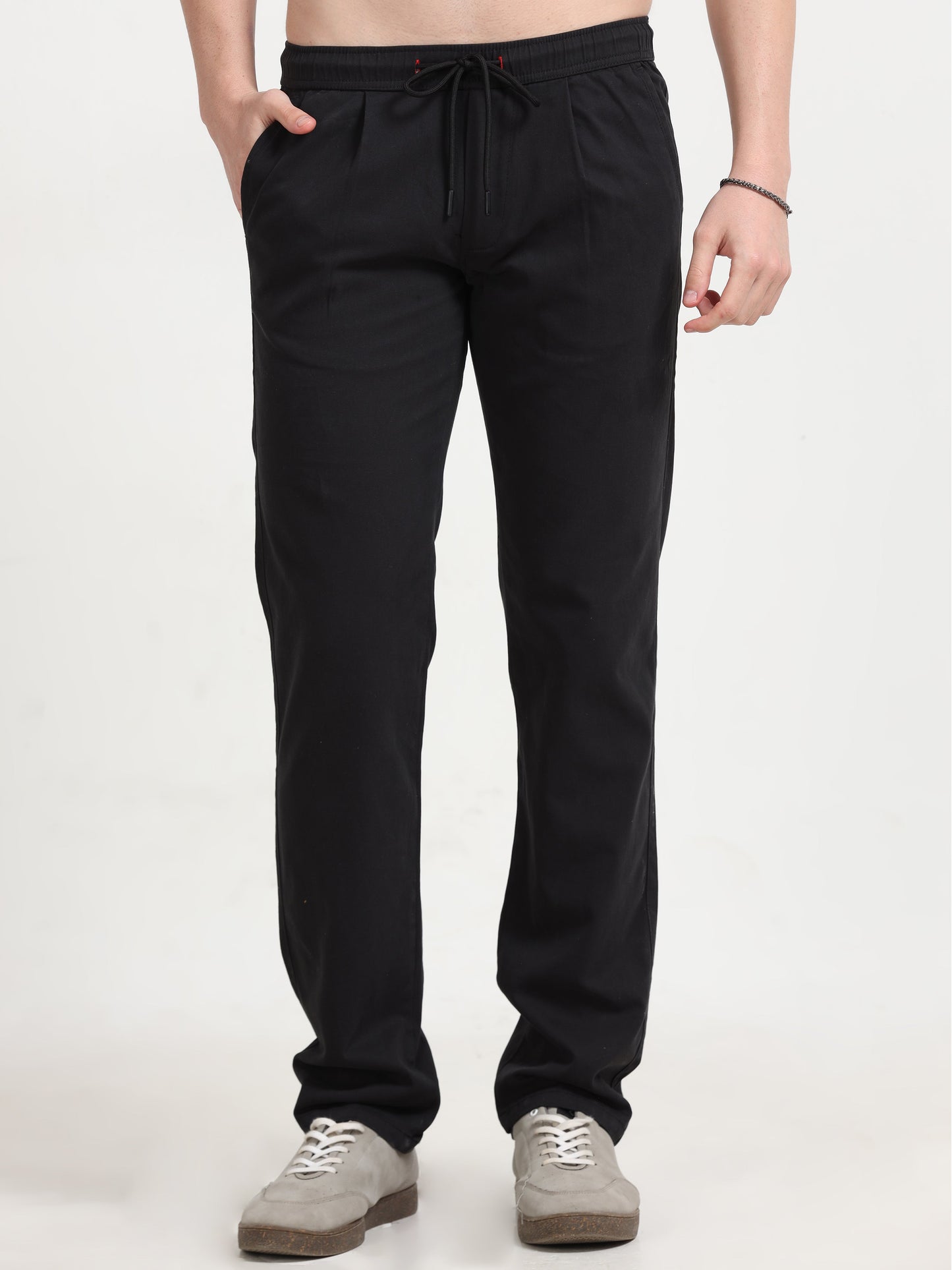 Men Lazy Linen Pleat Pant-Black