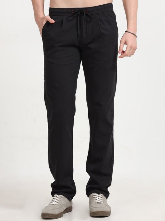 Men Lazy Linen Pleat Pant-Black
