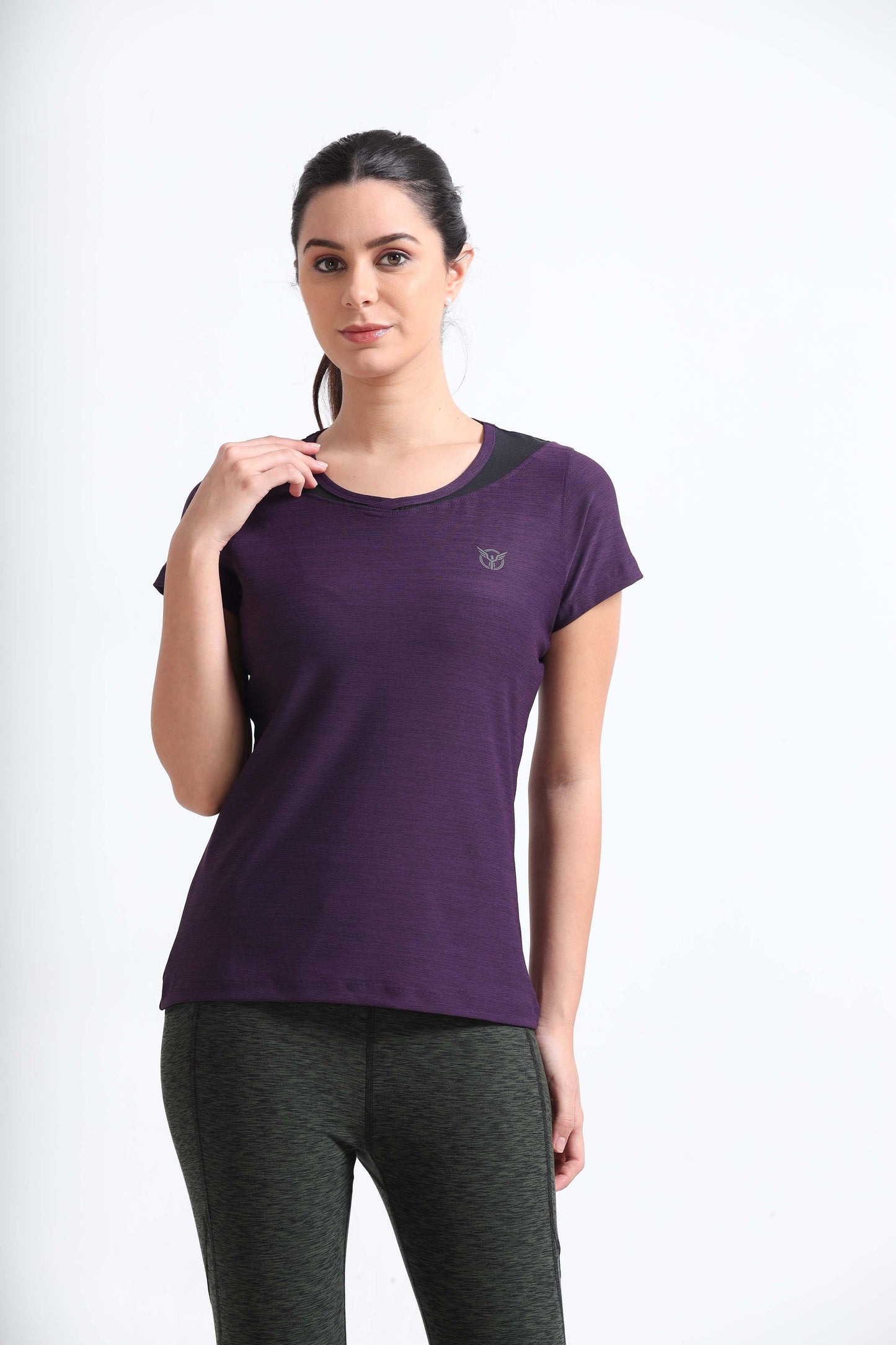 Activewear Purple Pennant Women Top - Overlap neck finish