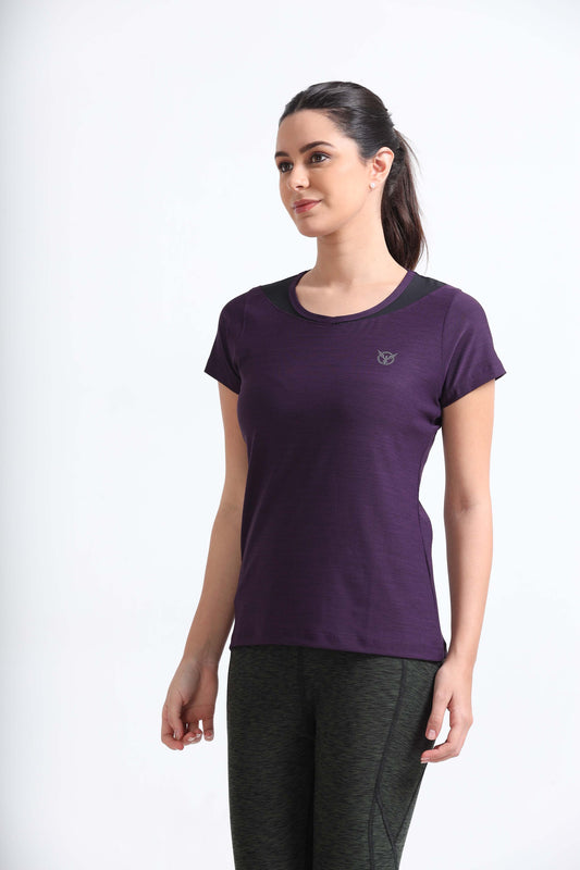 Activewear Purple Pennant Women Top - Overlap neck finish
